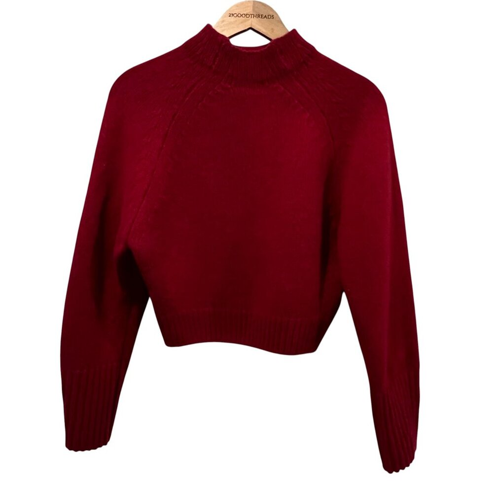 Massimo Dutti Cashmere Wool Cropped Mock Neck Sweater, Red, XS